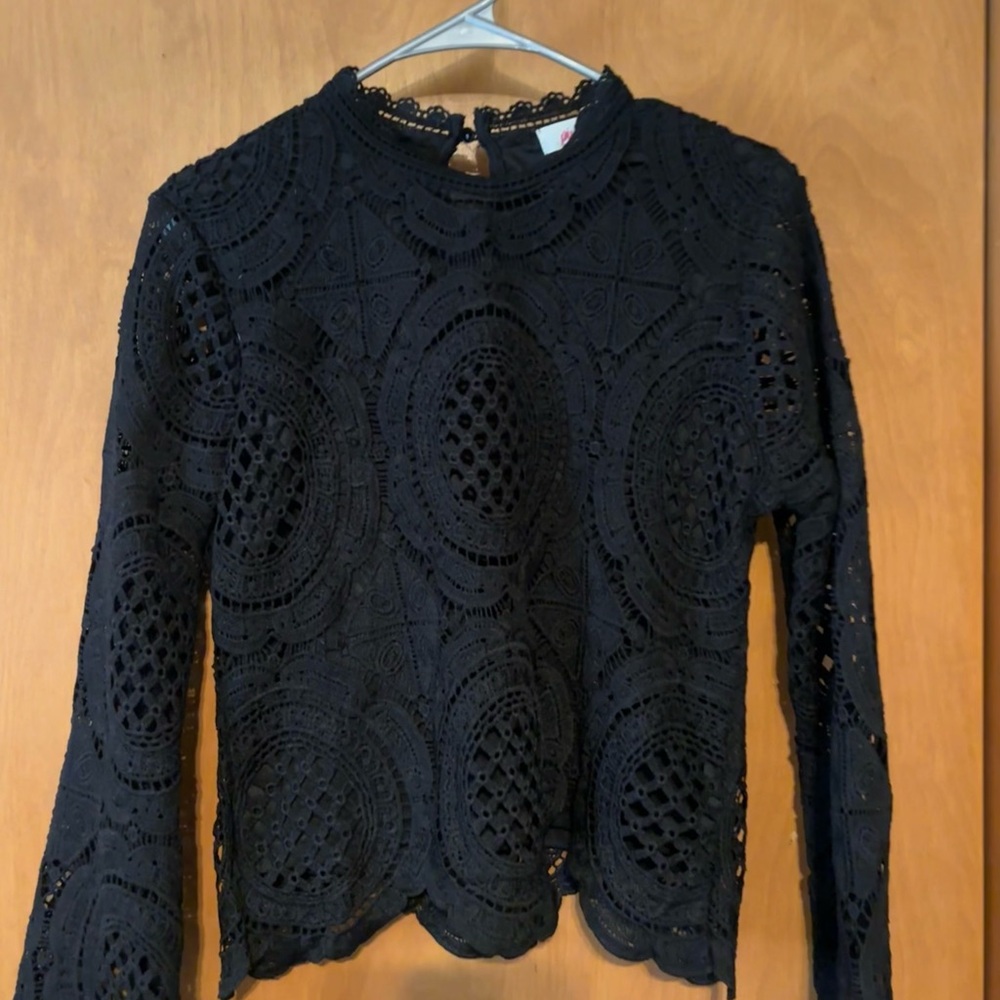 Pinkish Black Intricate Crochet Lace Blouse - Size Medium - Like New